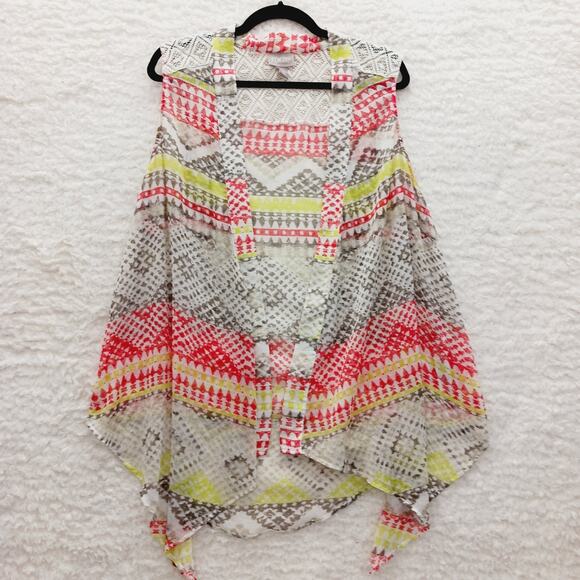 Kimono Vest Chico Beige Red Yellow Lace Sheer Whimsycore Boho Fairycore Size L - Picture 1 of 12